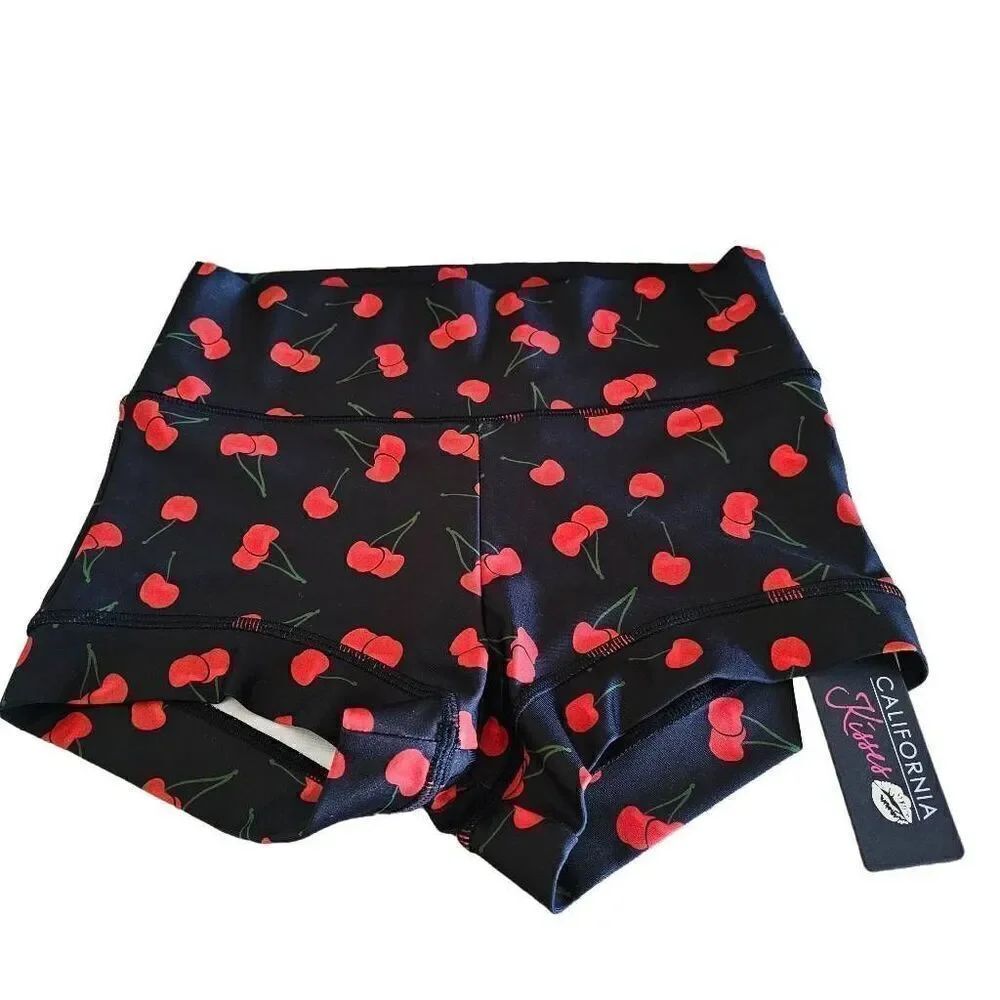 California kisses womens Juniors Sz S black red cherry's swimming bottom